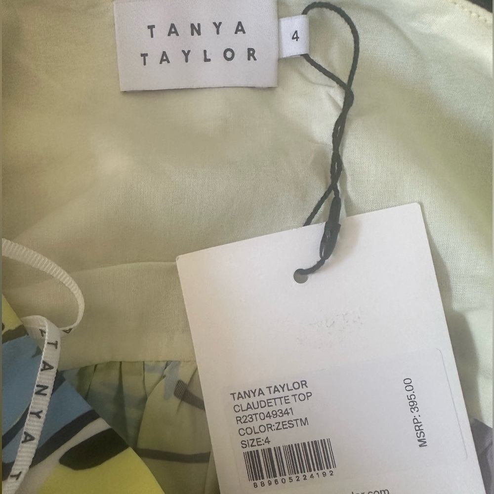 Tanya Taylor Lime, Blue and Black Floral Ruffle Crop Top - Picture 5 of 7